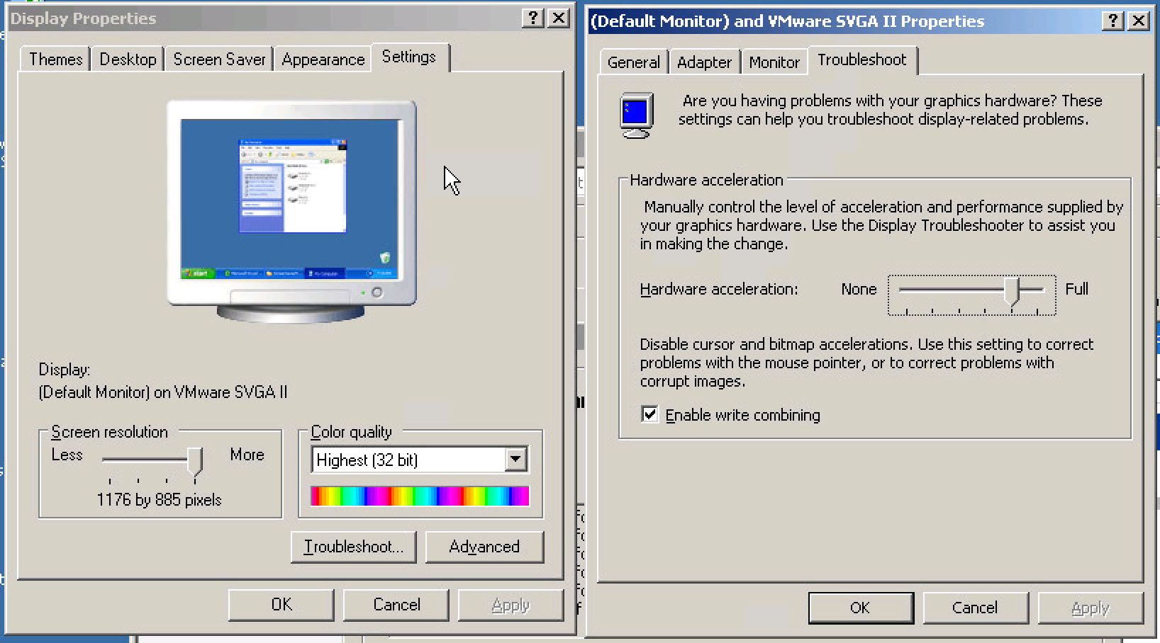 Hardware graphics acceleration. Display properties. Hardware cursor что это. Windows: display properties. VMWARE SVGA II Adapter характеристики.